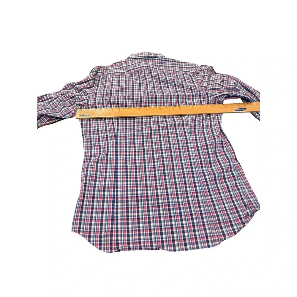 Banana Republic Mens Slim Fit Plaid‎ Button Down Shirt Blue Red White Medium